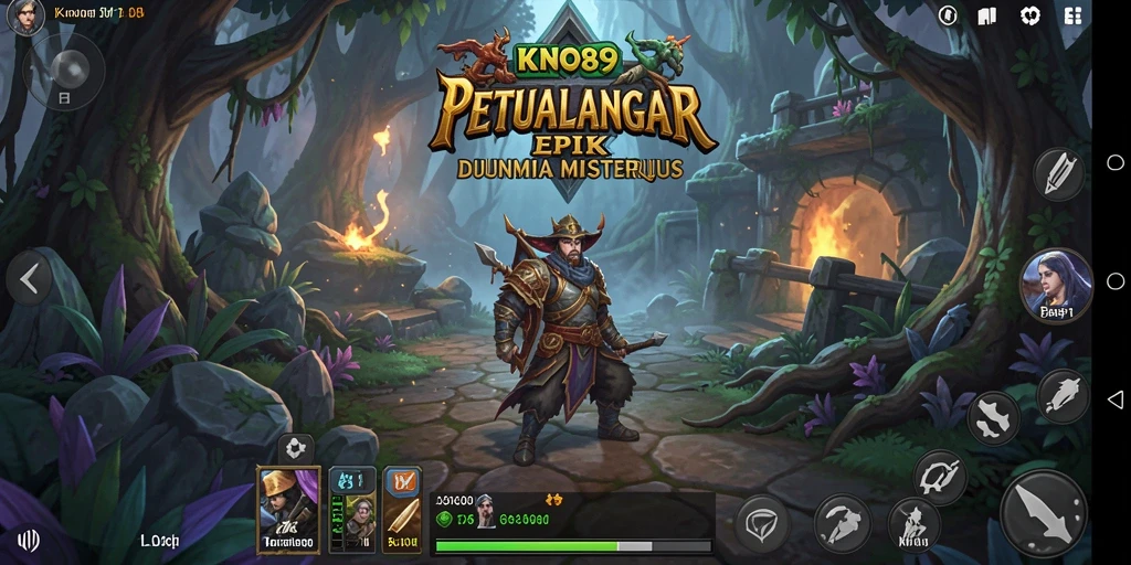 Screenshot gameplay KNO89 menunjukkan karakter berjuang melawan musuh dalam dunia yang indah.