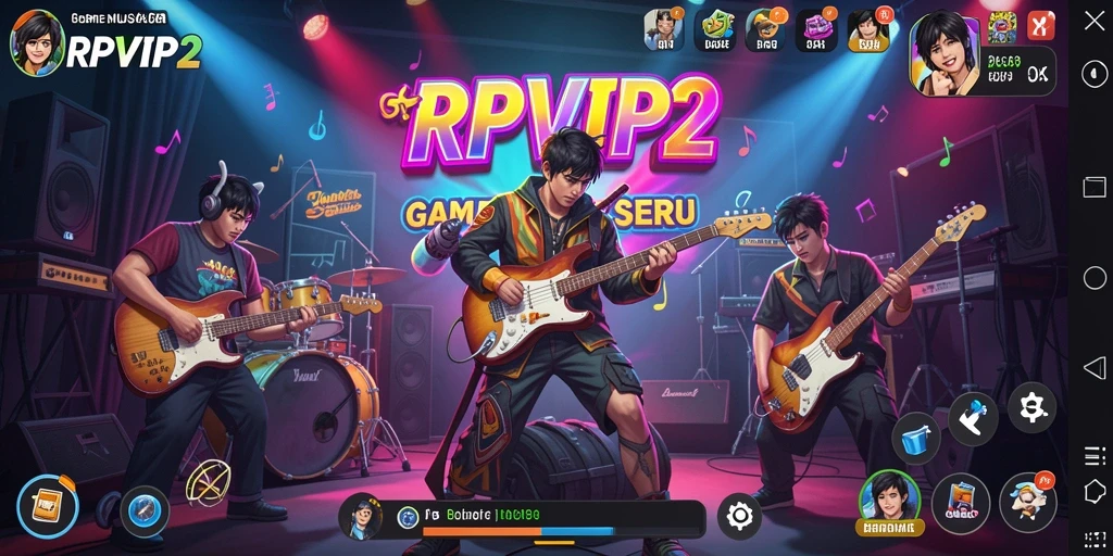 Screenshot gameplay RPVIP2 yang memperlihatkan aksi bermain musik.