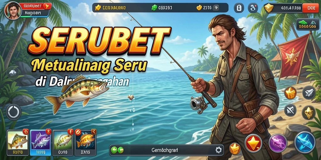Tampilan gameplay SERUBET yang menarik saat menangkap ikan.