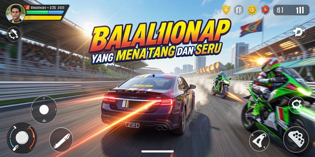 Tampilan gameplay T6 yang mendebarkan di lintasan balap yang menantang.